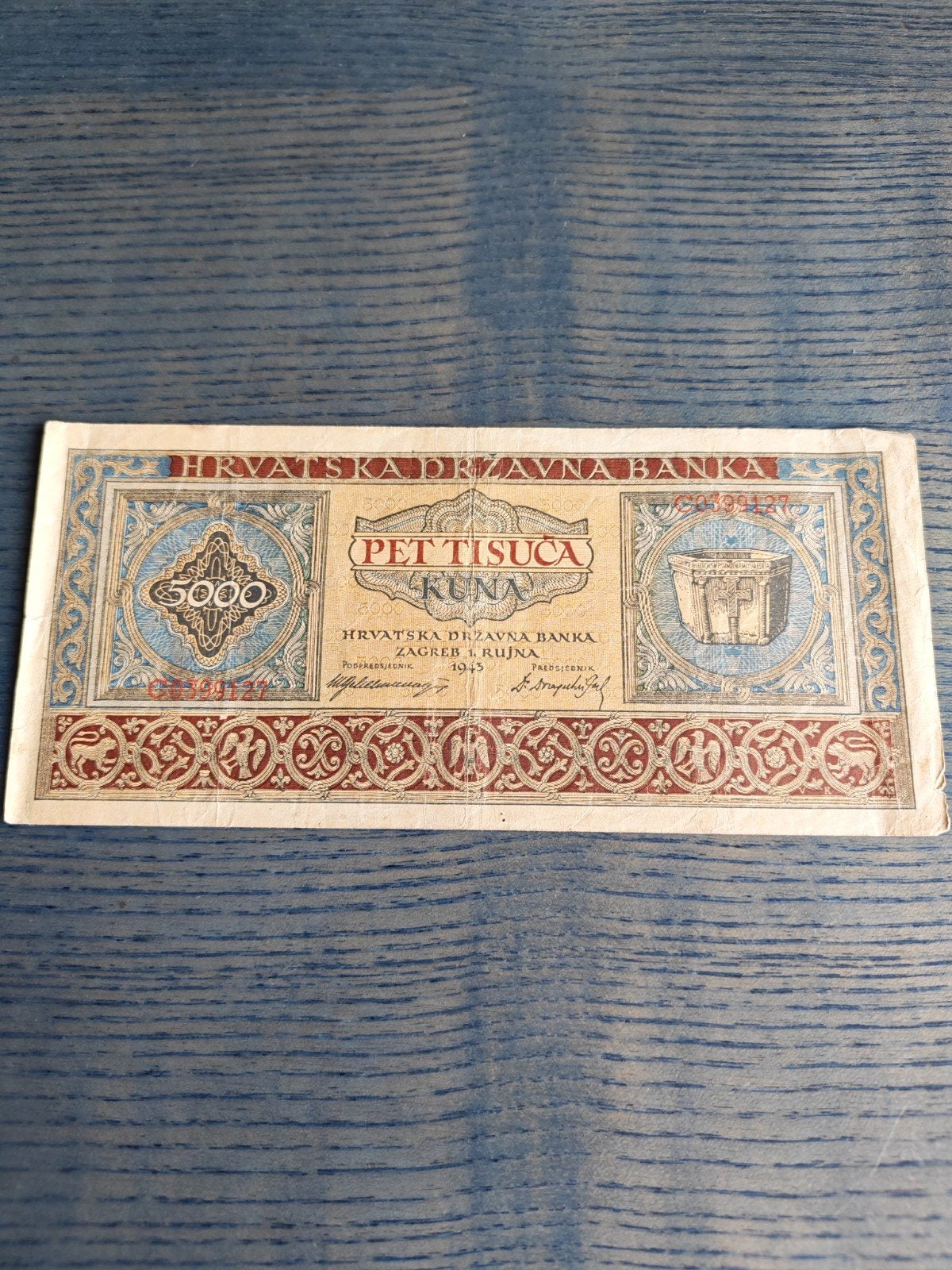 Zeldzaam biljet: 5000 Kuna Kroatië 1943, Ophalen of Verzenden, Overige landen, Los biljet