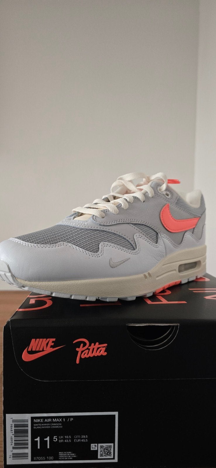 Nike Air Max 1 Patta white / hyper crimson, Overige kleuren, Nike, Nieuw, Ophalen of Verzenden