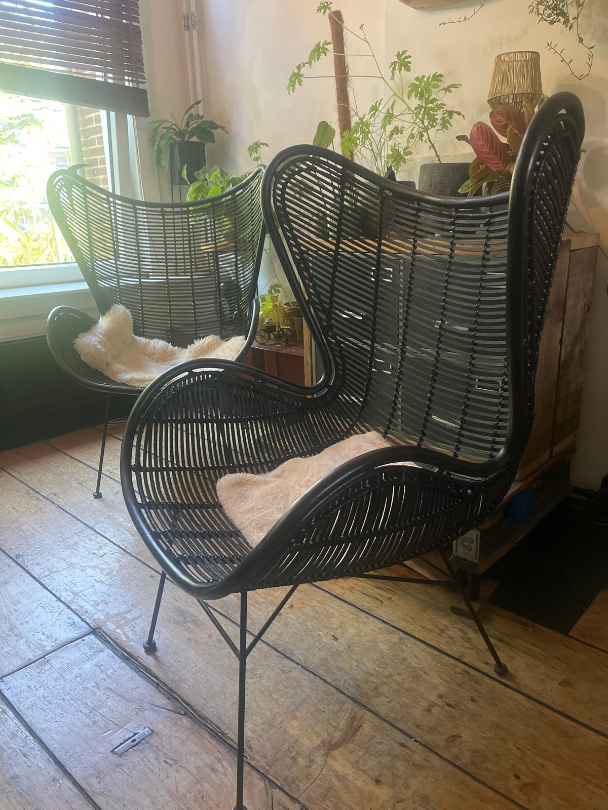 2X HKliving Rotan Egg chair Design Fauteuil Zwart, Ophalen, Twee, Zwart, Riet of Rotan