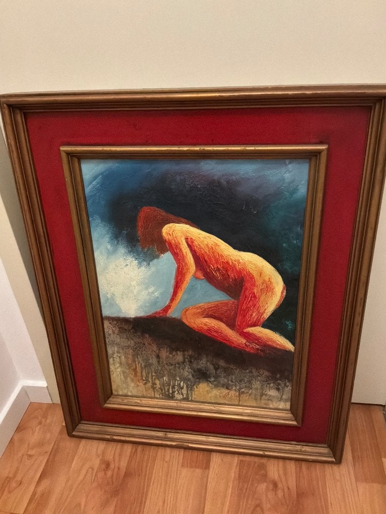 Groot Origineel Schilderij Nū Figuur 79,5/65,5, Ophalen, Portret of Personen, Papier, Gemengde techniek