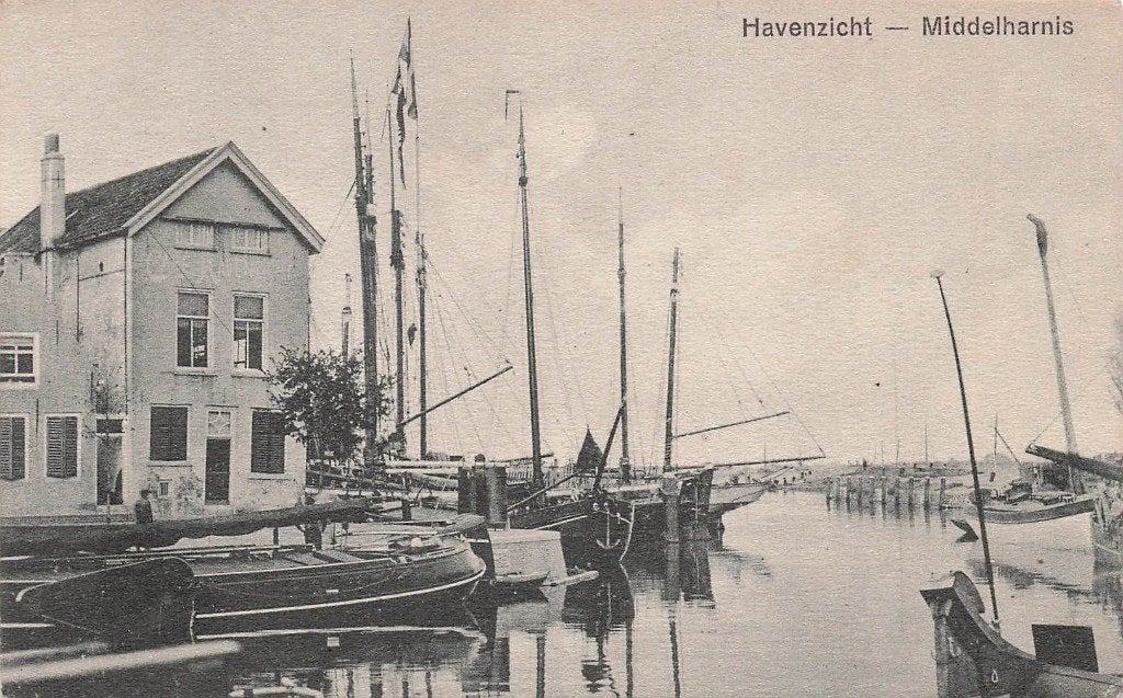 JO1299 Havengezicht Middelharnis 1913, Verzenden, Voor 1920, Gelopen, Zuid-Holland