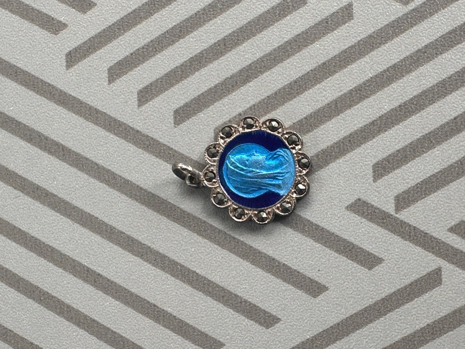 Vintage Zilveren Medaillon met Blauw Emaille en Maria, Ophalen of Verzenden, Zo goed als nieuw