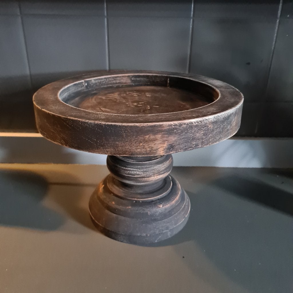 Robuuste houten schaal op voet Hoogte 20cm Doorsnee 30cm, Ophalen of Verzenden, Zo goed als nieuw, Rond, Hout