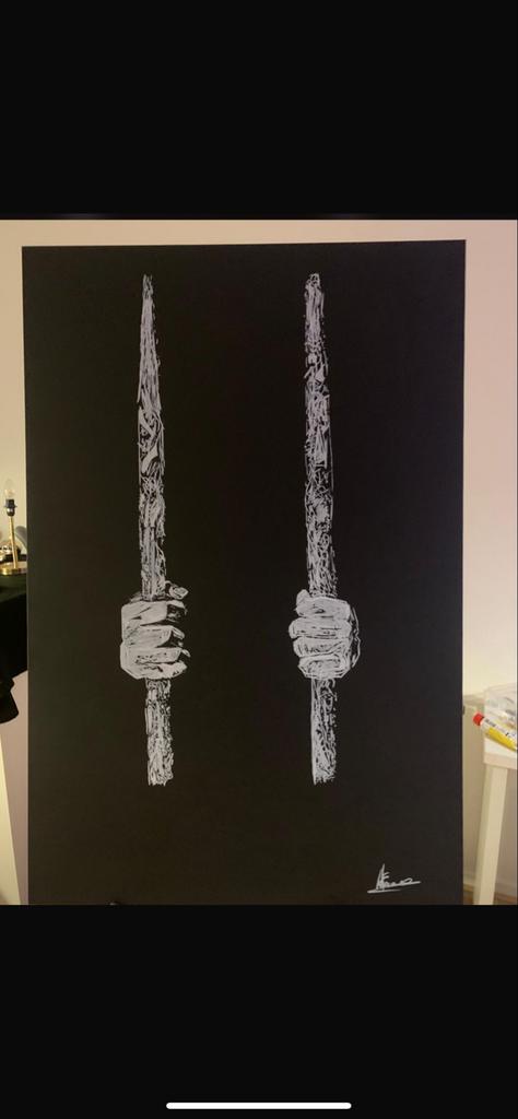 Modern schilderij met handen en tralies, Antiek en Kunst, Ophalen