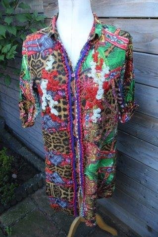 Jurk groen/rood/bruin Antica santoria Giacomo cinque mt S Va, Kleding | Dames, Ophalen of Verzenden, Zo goed als nieuw, Antica Sartoria