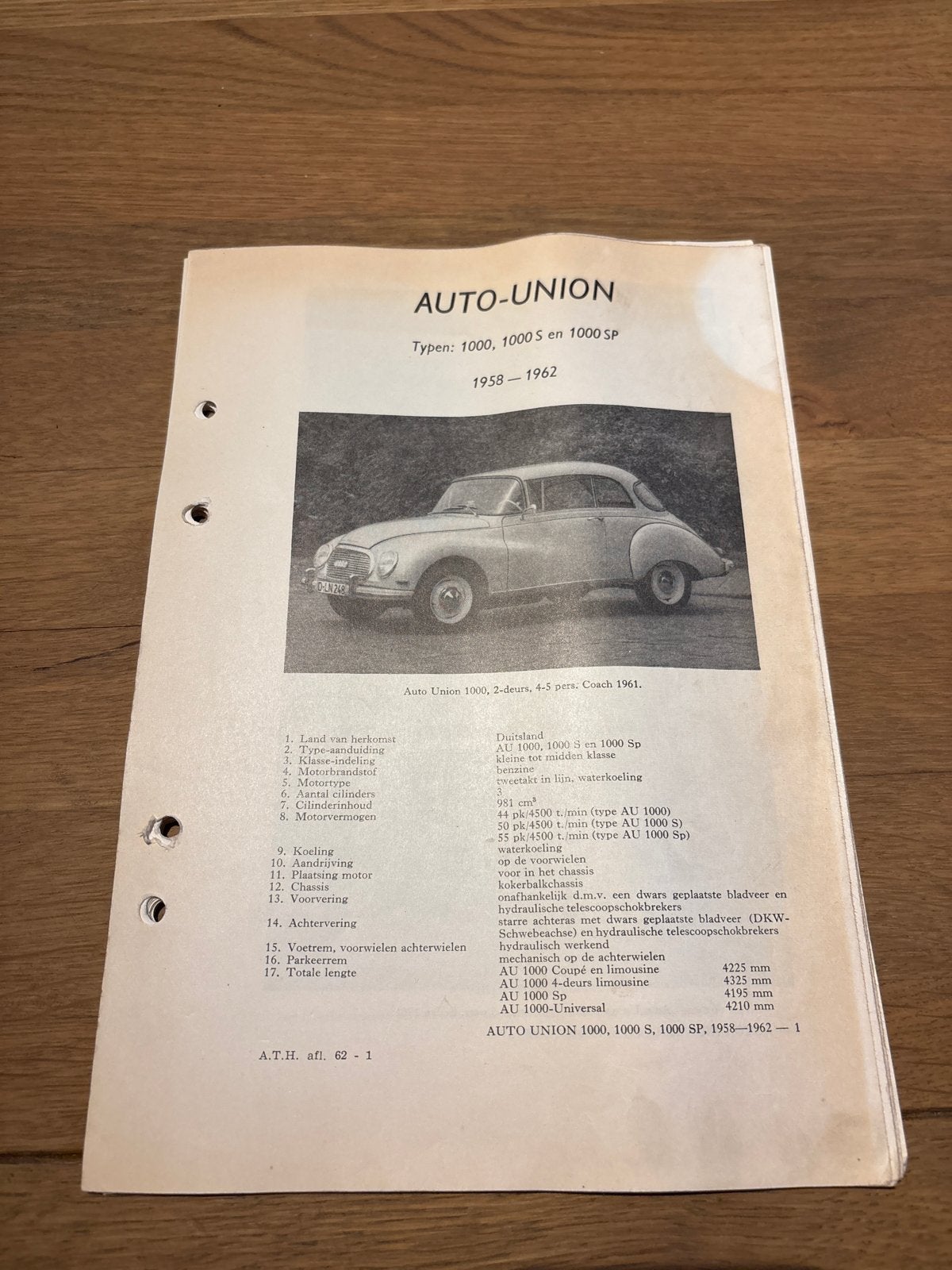 Auto-Union 1000, 1000 S, 1000 SP - Technische gegevens, Ophalen of Verzenden, Gelezen, Algemeen
