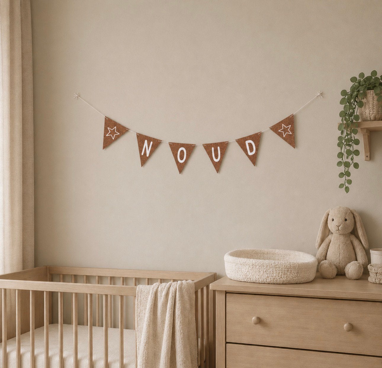 Naamslinger baby met vlaggetjes van kurk, Ophalen of Verzenden, Nieuw