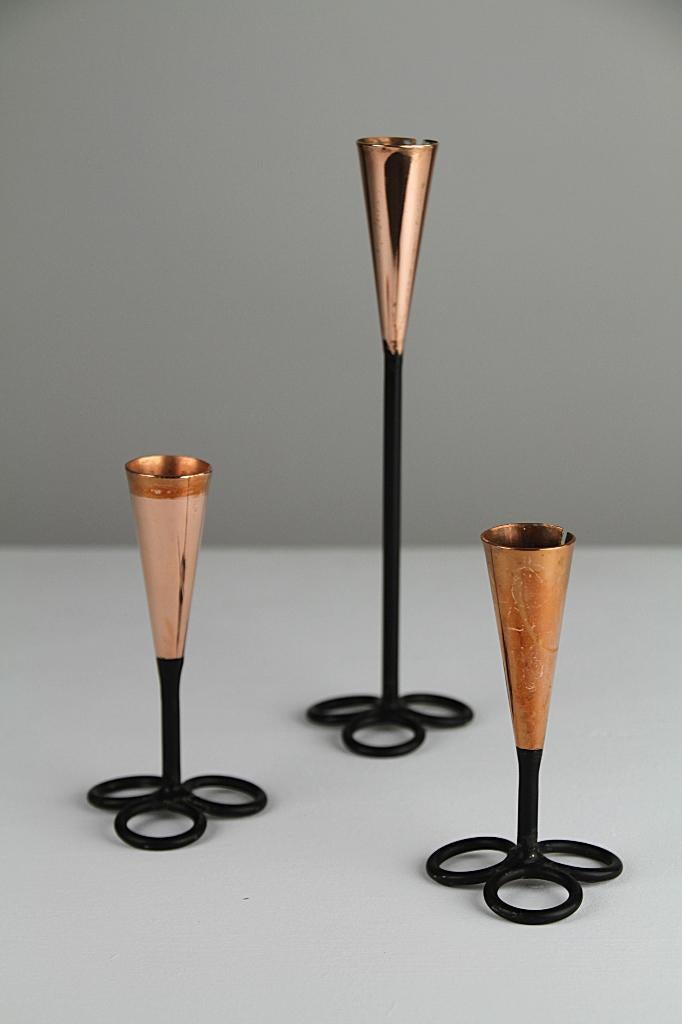 Set kandelaars van Gunnar Ander — Ystad-Metall, Zweden, 60s0, Gebruikt, Brons of Koper, Overige kleuren, Ophalen of Verzenden