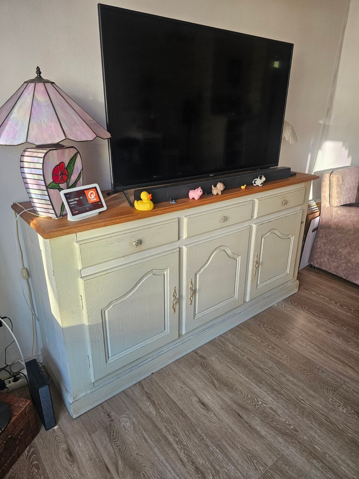 Antieke buffetkast met vitrine en lades, Ophalen, Gebruikt, Glas, Klassiek, Antiek, Landelijk