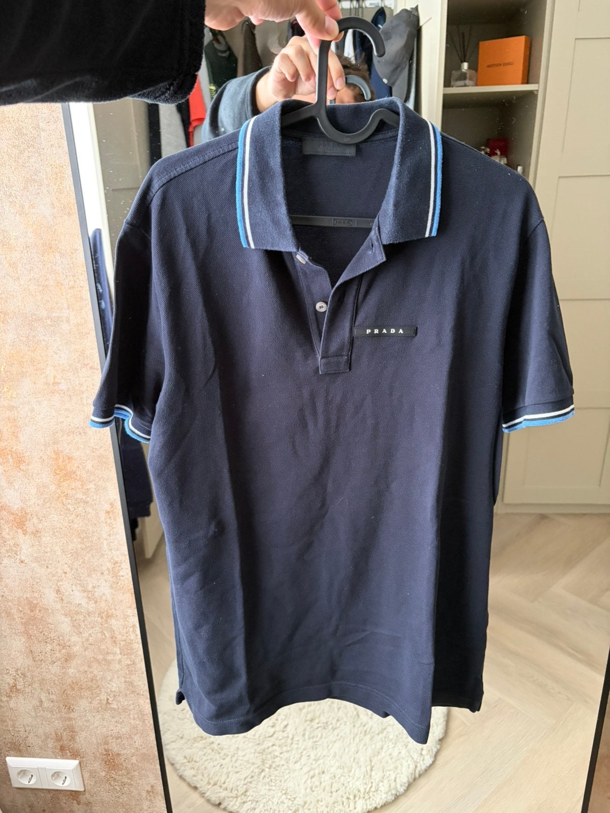 Zo goed als nieuwe originele prada polo maat L, Ophalen of Verzenden, Zo goed als nieuw, Blauw
