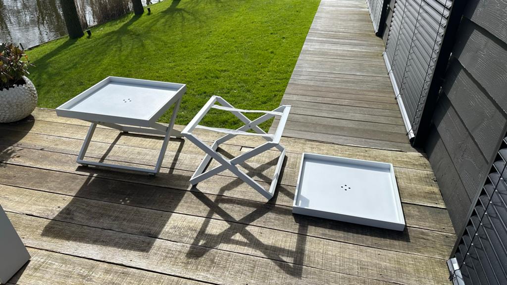 Aluminium bijzettafels, Ophalen, Zo goed als nieuw, Vierkant, Aluminium