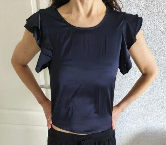 Zara XS elegante marineblauwe blouse met vlindermouwen, Kleding | Dames, Zara, Zo goed als nieuw, Korte mouw, Maat 34 (XS) of kleiner