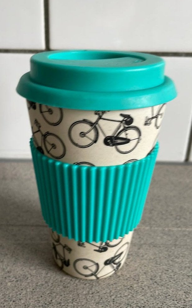 Fantastische coffee to go beker fiets bamboe bamboo, Overige materialen, Ophalen of Verzenden, Zo goed als nieuw, Overige stijlen