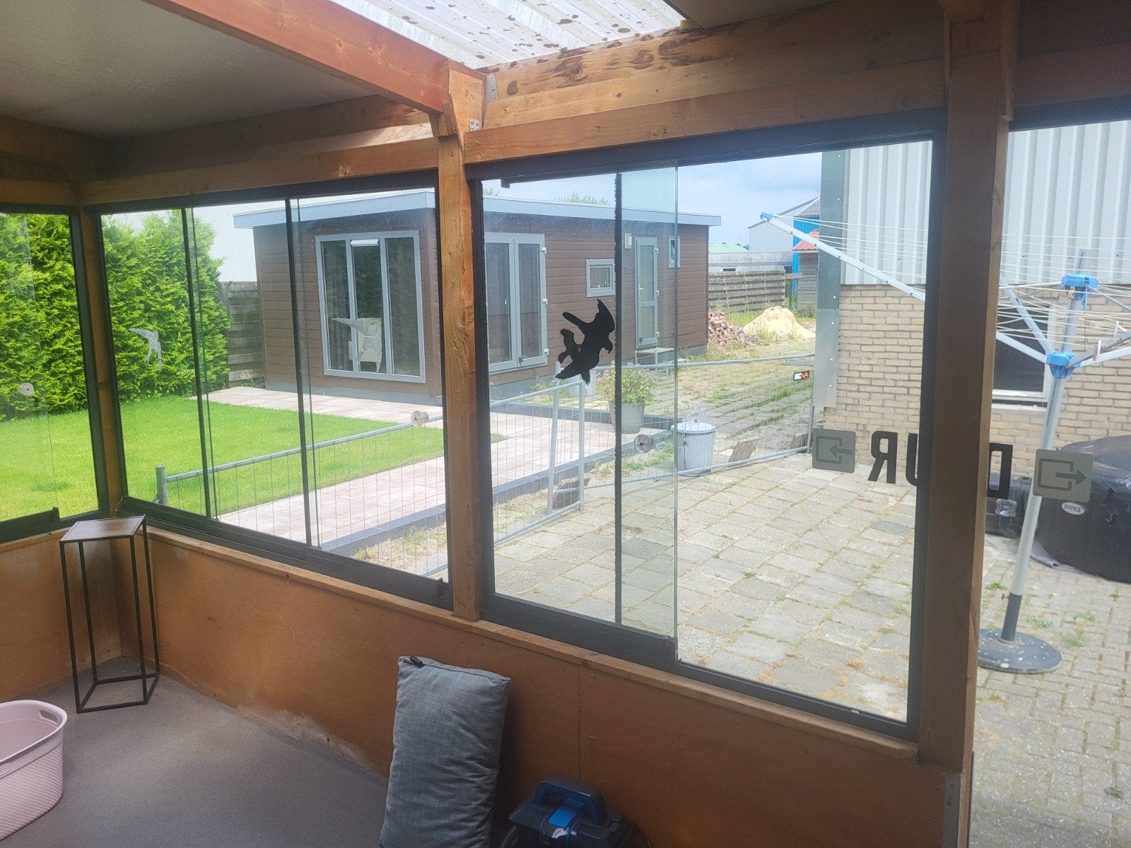 Glazen schuifwanden voor overkapping of tuinkamer, Ophalen, Gevelraam of Ruit, Gebruikt, 160 cm of meer