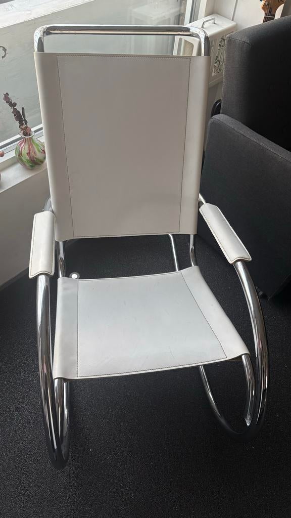 Vintage Fauteuil Mies Van Der Rohe Stijl - Fasem Bauhaus, Ophalen, Gebruikt, Wit, Leer