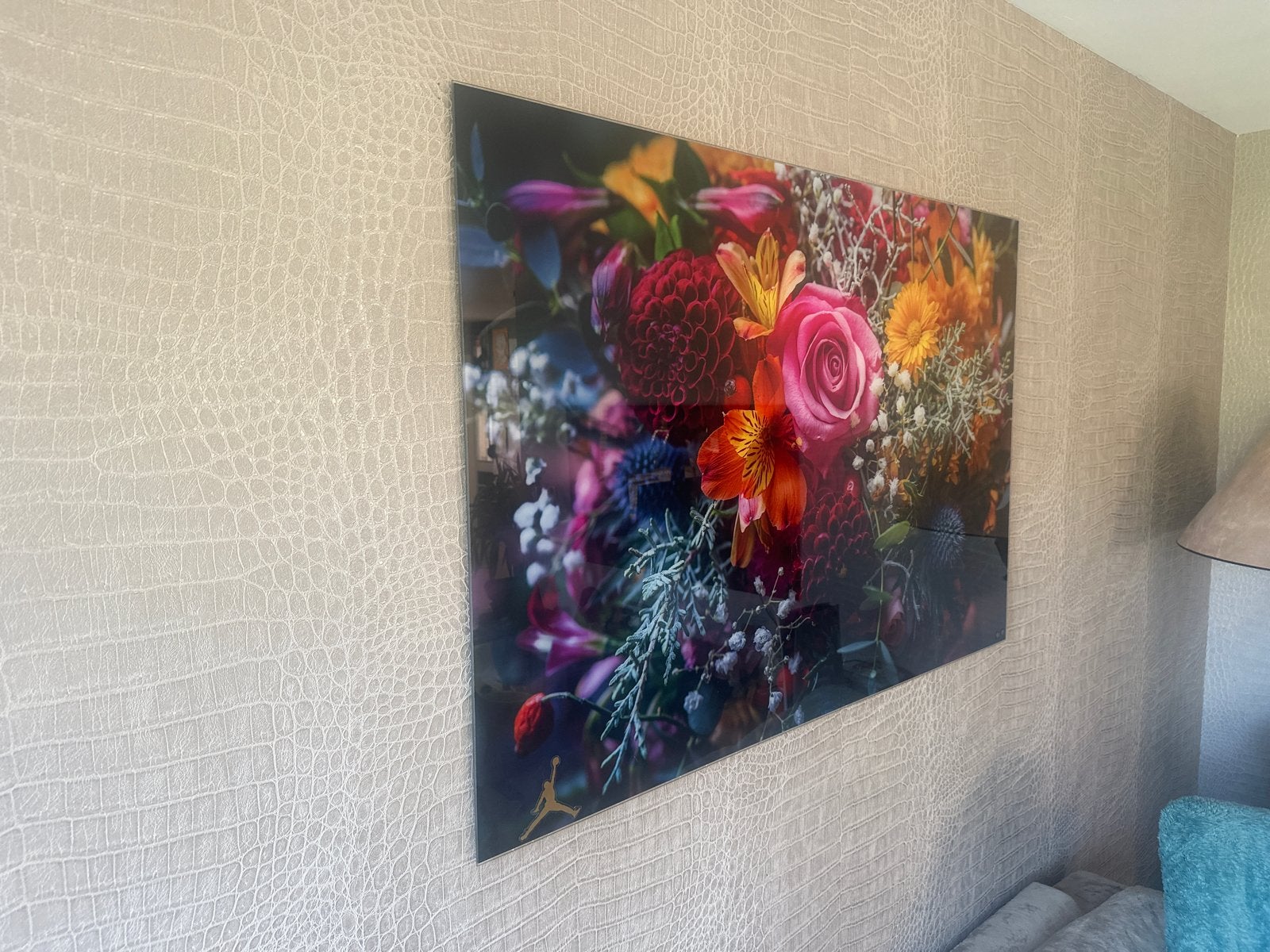 Glazen Schilderij Bloemen 80x120 cm met Ophangsysteem, Ophalen, Schilderij, Meerkleurig, Zo goed als nieuw