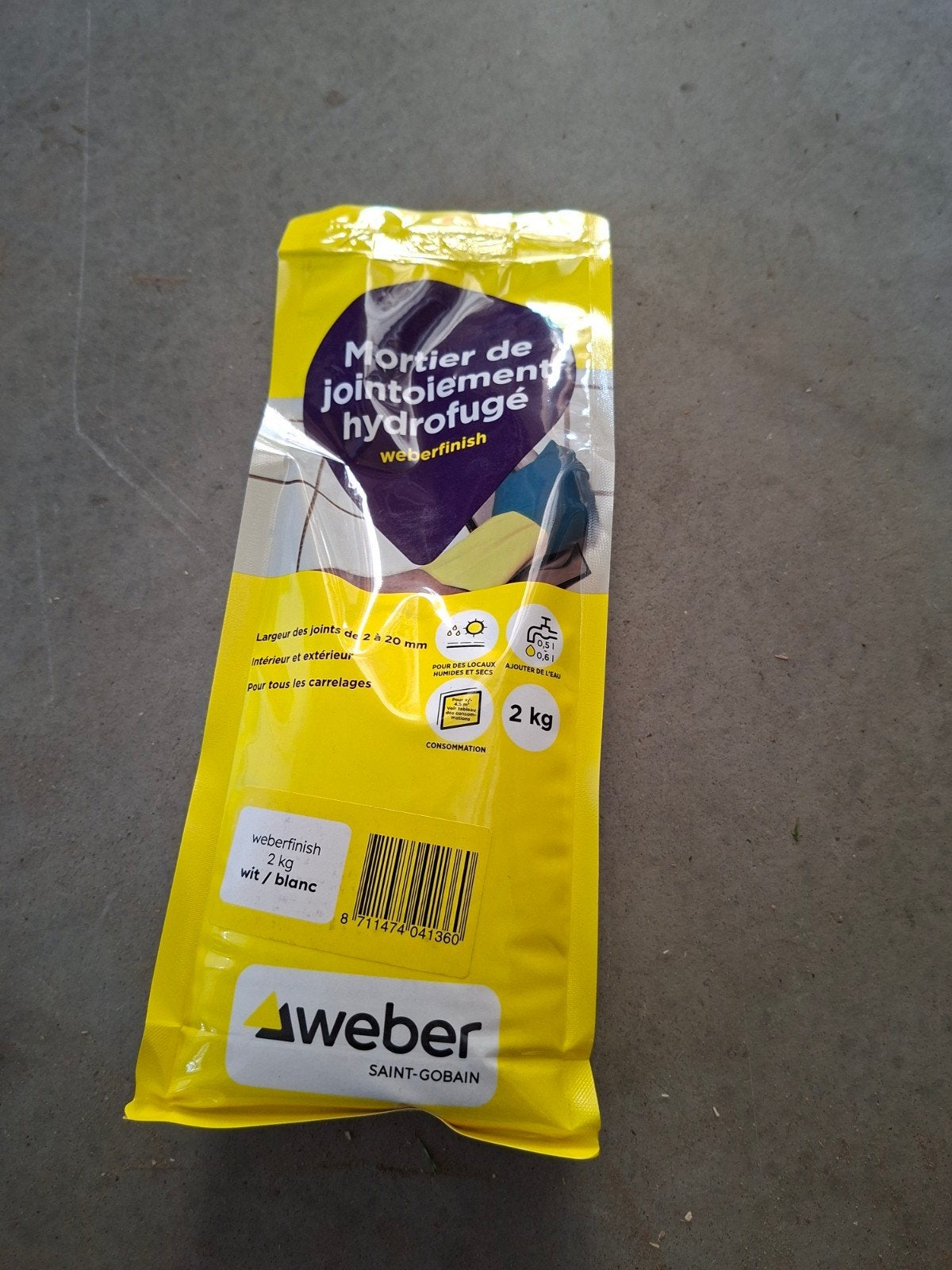 Weberfinish voegmortel hydrofuge 2kg wit, Overige typen, Nieuw, 10 m² of meer, Overige materialen