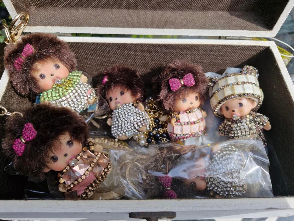 Monchhichi Sleutelhangers met Strass Steentjes - Set van 5, Ophalen of Verzenden, Zo goed als nieuw