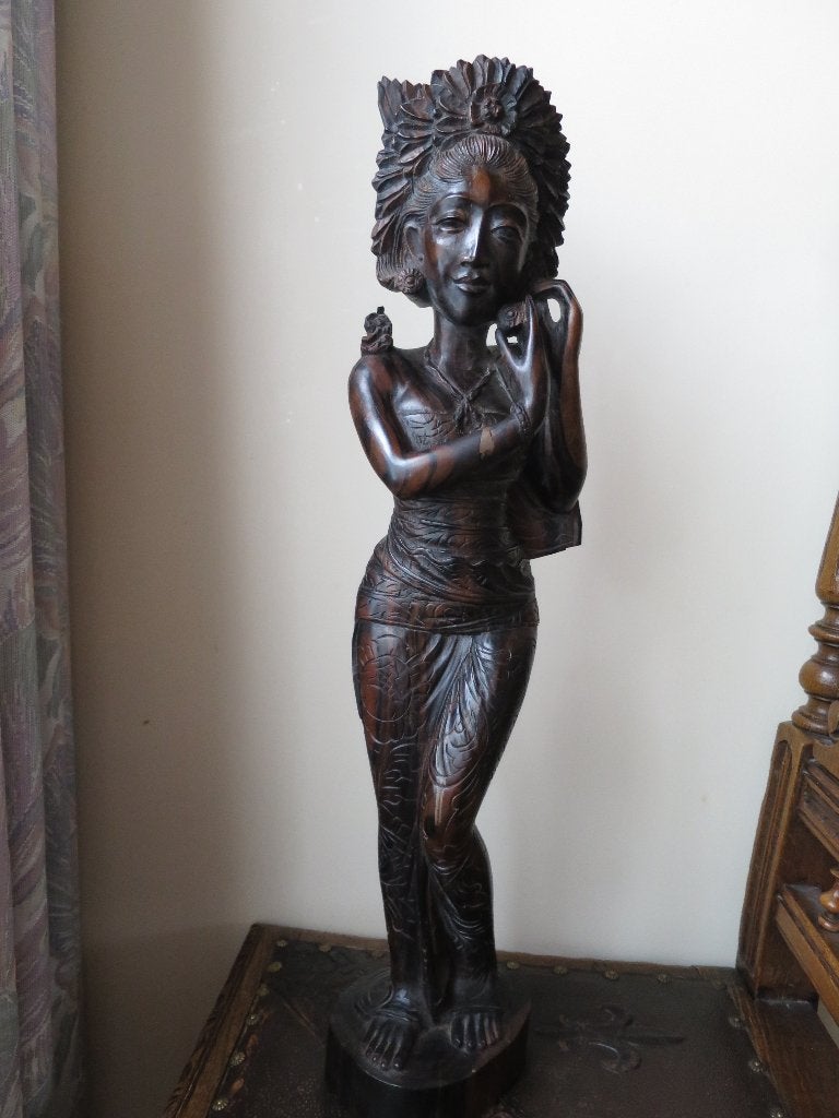 prachtig uit zwaar coromandel hout gesneden vrouw beeld 60, Antiek en Kunst, Ophalen of Verzenden