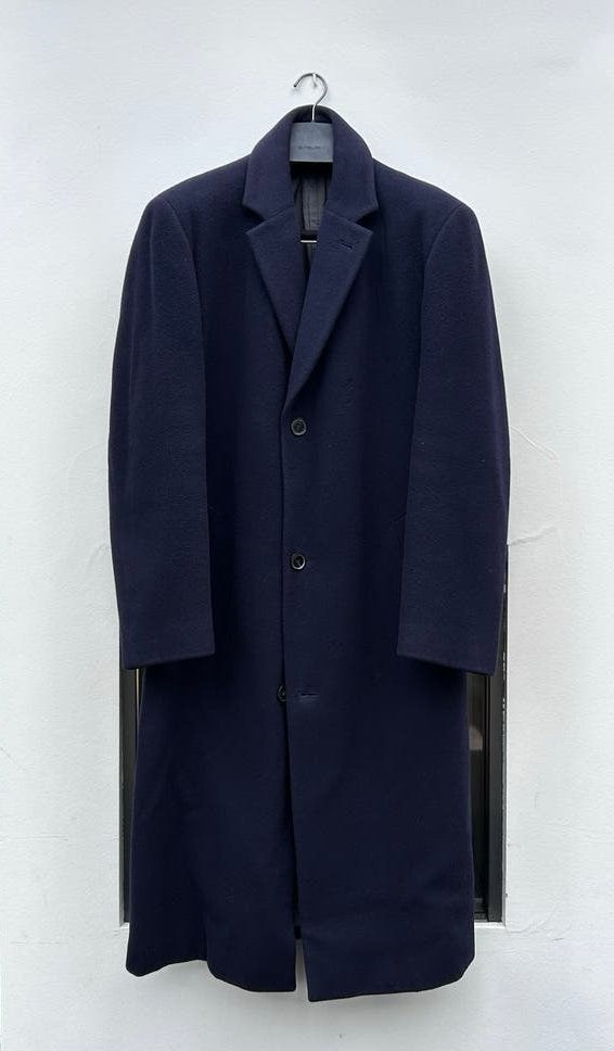 Hugo Boss Lange Wollen Overjas - Maat 52 - Navy, Verzenden, Zo goed als nieuw, Maat 52/54 (L), Blauw
