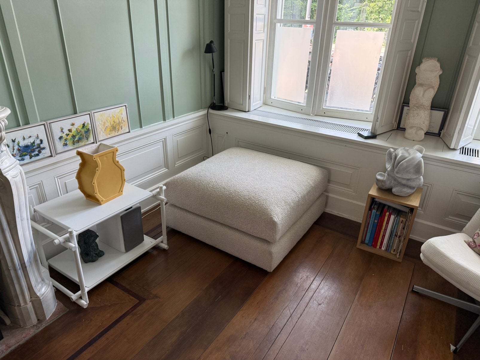 Supermooie NO GA Pavarotti ottoman voetenbank ascot white, Vierkant, Zo goed als nieuw, Scandinavian design, 75 tot 100 cm