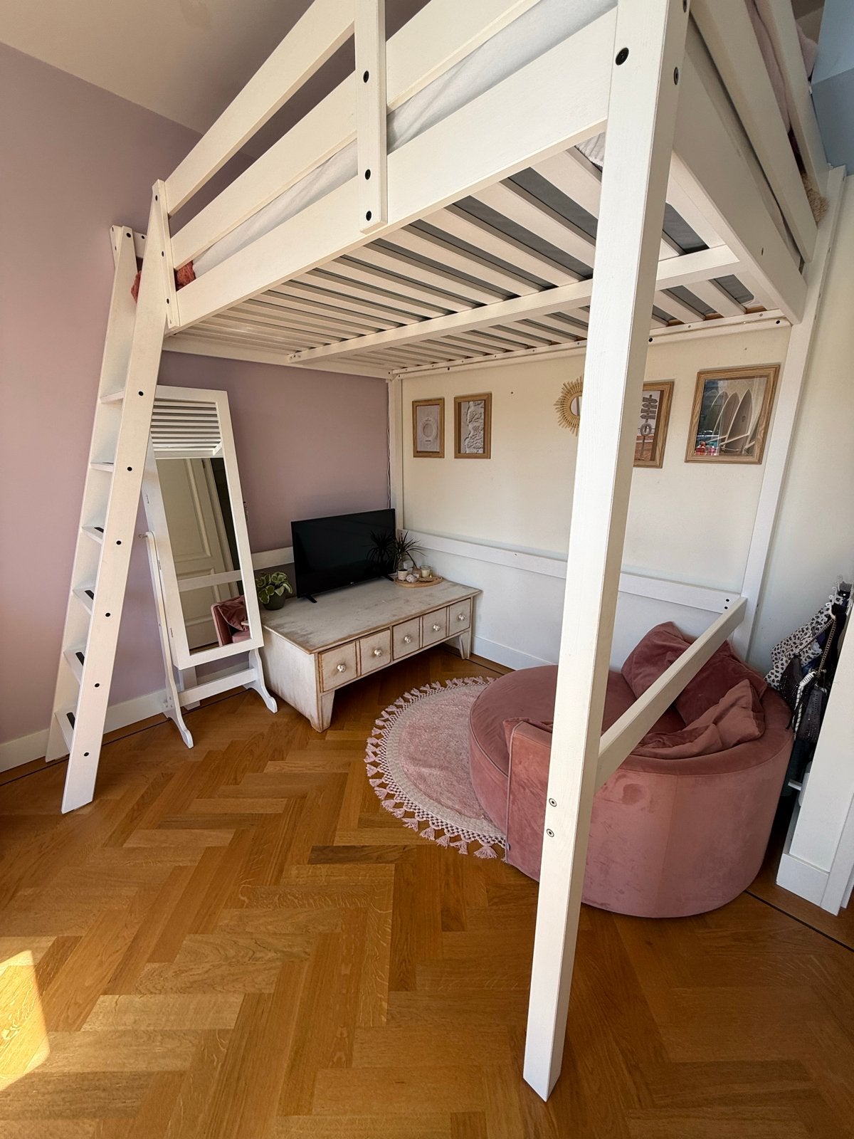IKEA STORÅ Hoogslaper 140x200 cm wit gebeitst met matras, Huis en Inrichting, Slaapkamer | Bedden, Gebruikt, Tweepersoons, 140 cm