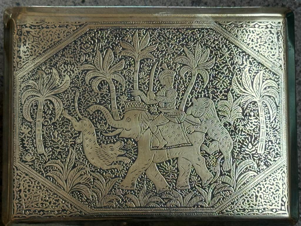 Koperen doosje met olifanten en roofdieren - Osram logo, Ophalen of Verzenden, Koper