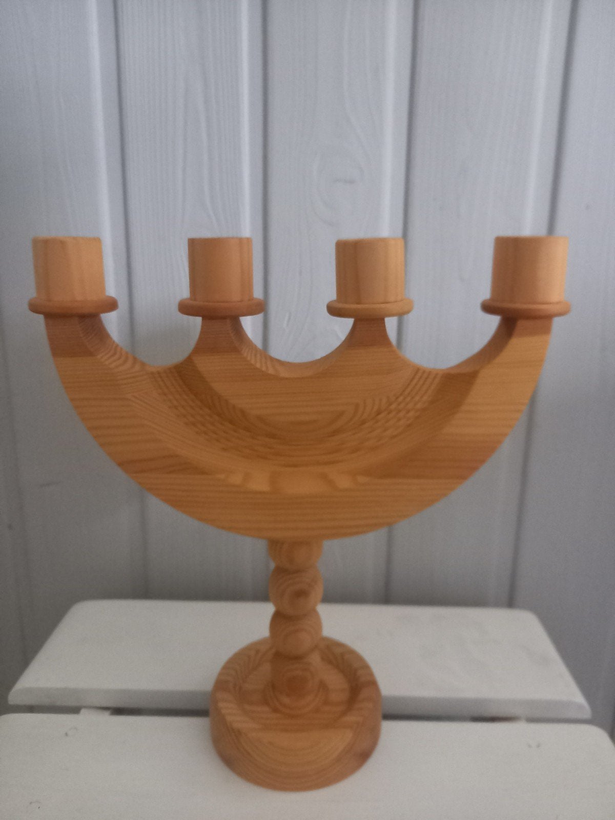 Zweedse mid century design Houten Kandelaar – "Göte", Antiek en Kunst, Ophalen of Verzenden, Overige materialen
