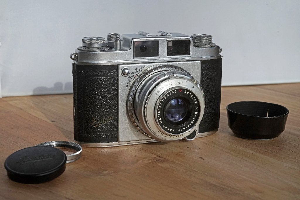 ✅ Balda Super Baldina Rangefinder, Schneider Radionar 50/2.8, Ophalen, Gebruikt, Compact, Overige Merken