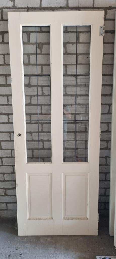 Stompe deur met glas in lood  , afm 211,5 x 82 cm, Ophalen, Gebruikt