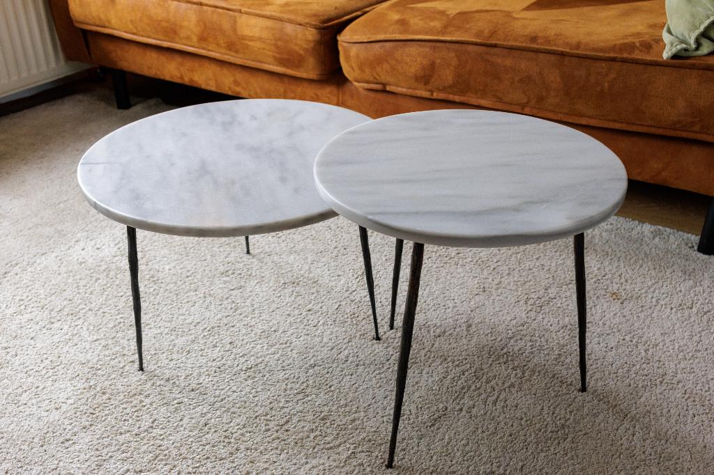 Set van 2 bijzettafels – luxe marmerlook – modern design, Huis en Inrichting, Ophalen, Minder dan 55 cm, Zo goed als nieuw, Overige materialen