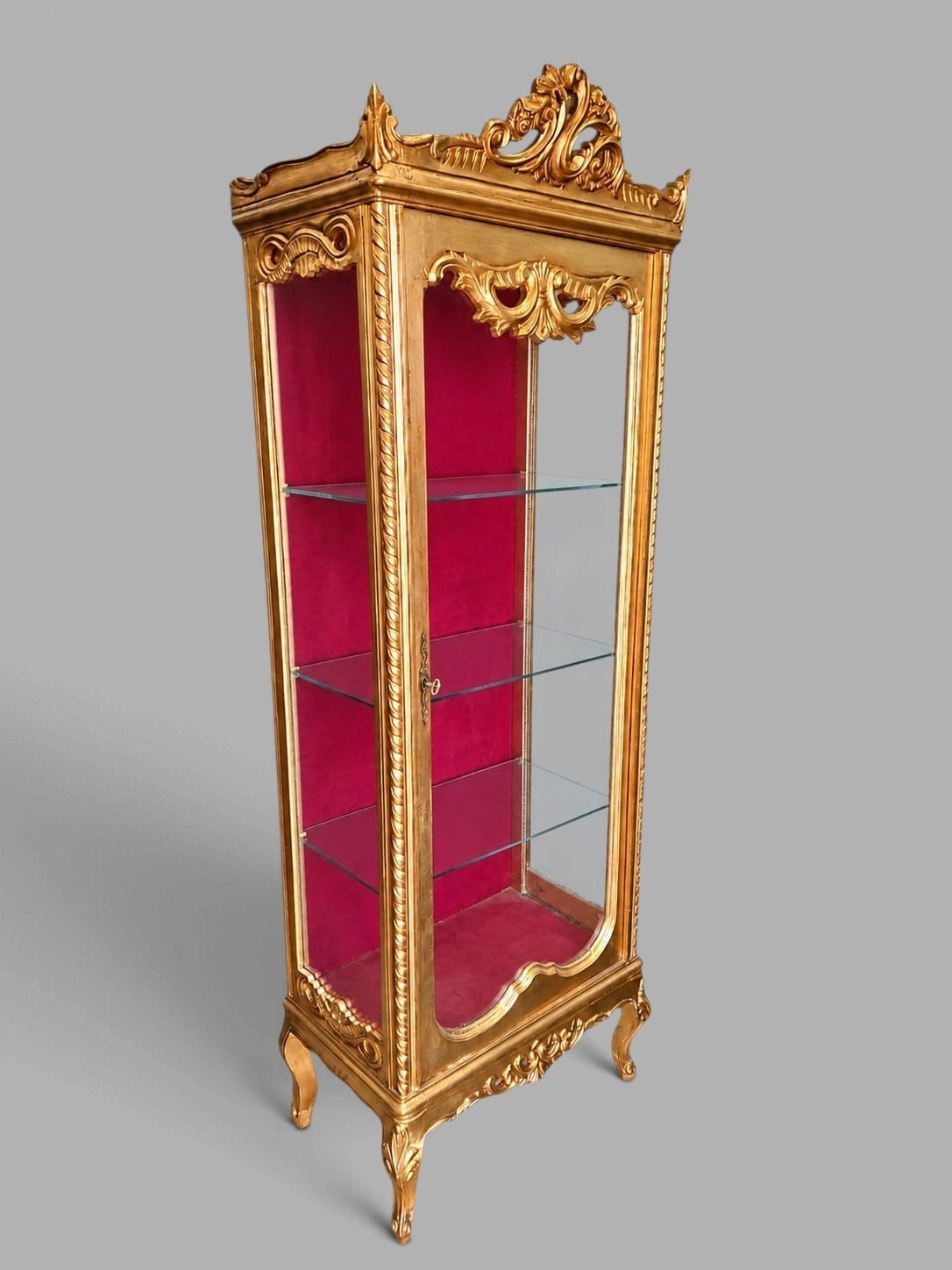 Goudkleurige barok / rococo stijl vitrinekast, servieskast,, Ophalen of Verzenden, Zo goed als nieuw, 25 tot 50 cm