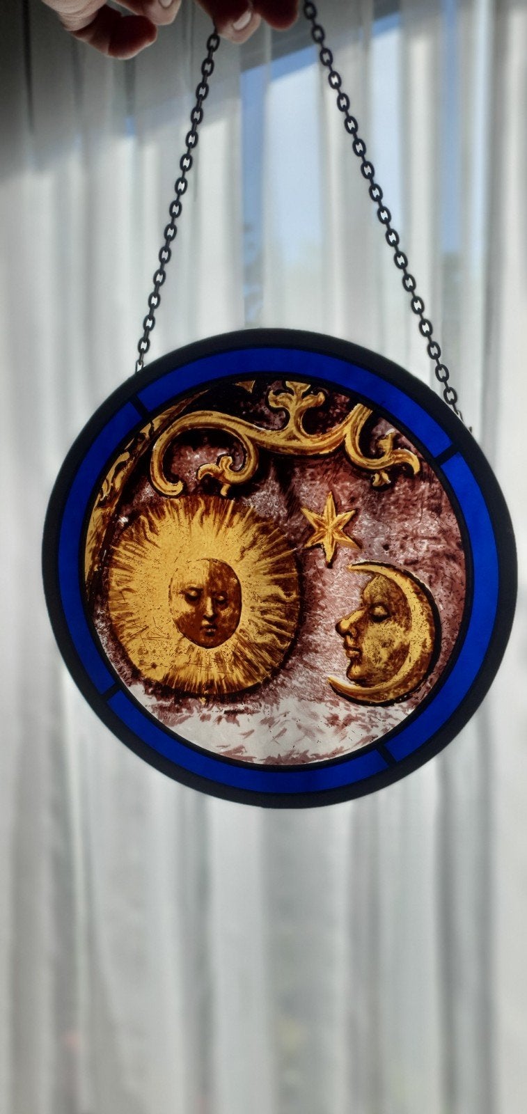 Glas in lood hanger zon en maan, Ophalen of Verzenden