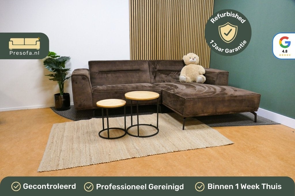Kleine Hoekbank met Chaise Longue Bruin Iris [Refurbished], -, -, Driepersoons, Ophalen of Verzenden