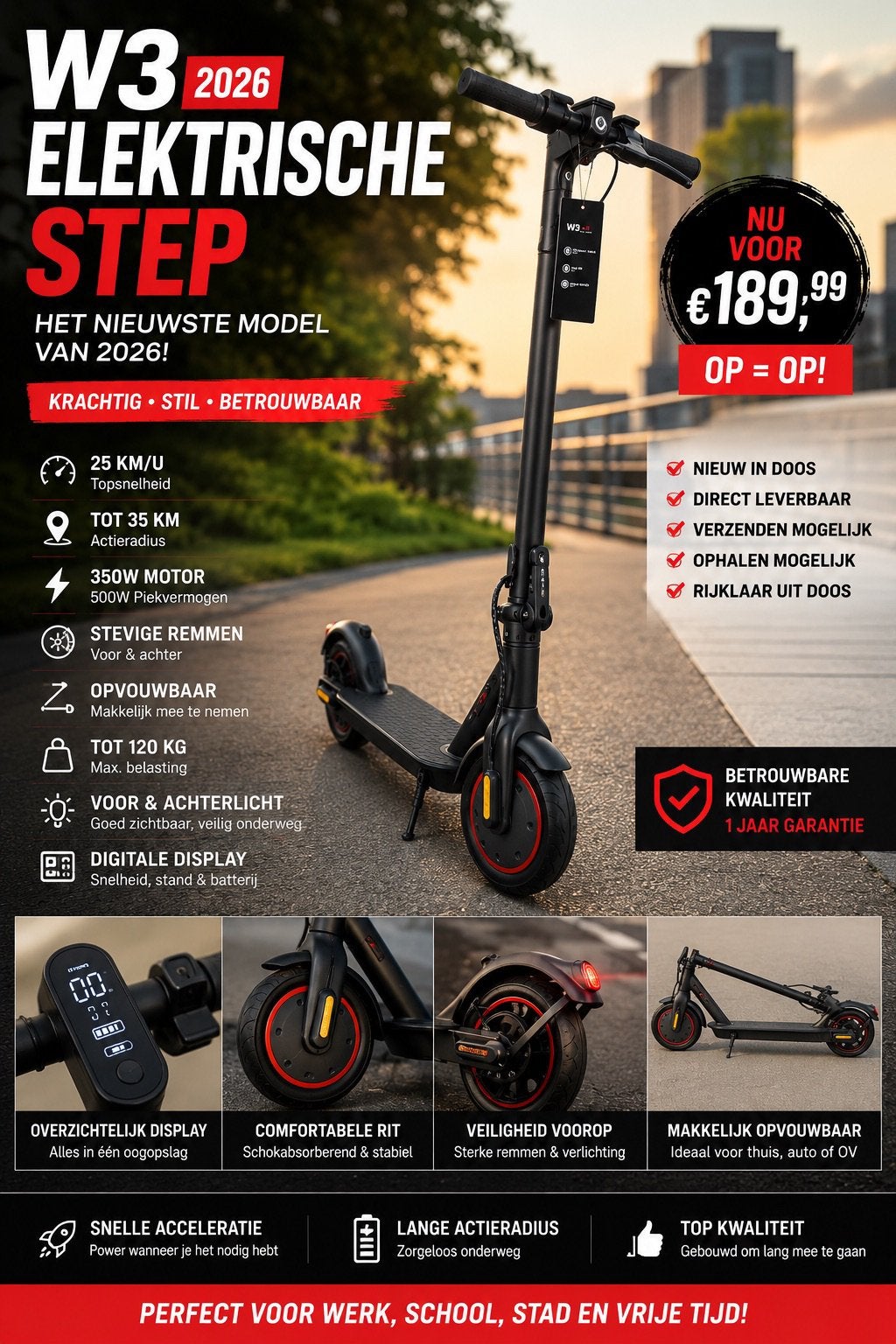 ELEKTRISCHE STEP NIEUW IN DOOS – ACTIE €189! + GRATIS SLOT, Fietsen en Brommers, Steps, Ophalen of Verzenden, Nieuw, Elektrische step (E-scooter)