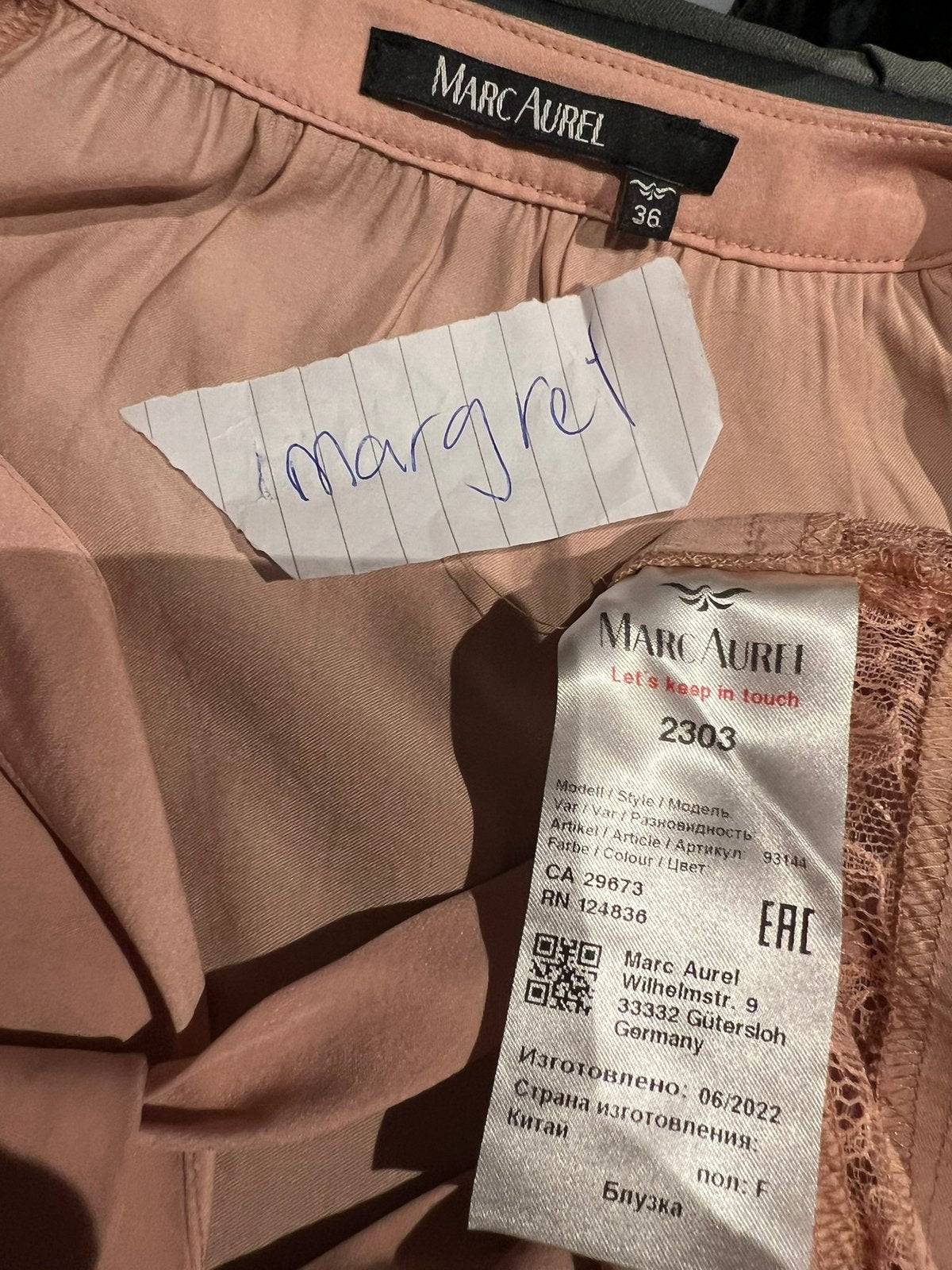 MARC AUREL blouse met kant maat S  origineel ZGAN, F, Marc Aurel, Ophalen of Verzenden, Zo goed als nieuw