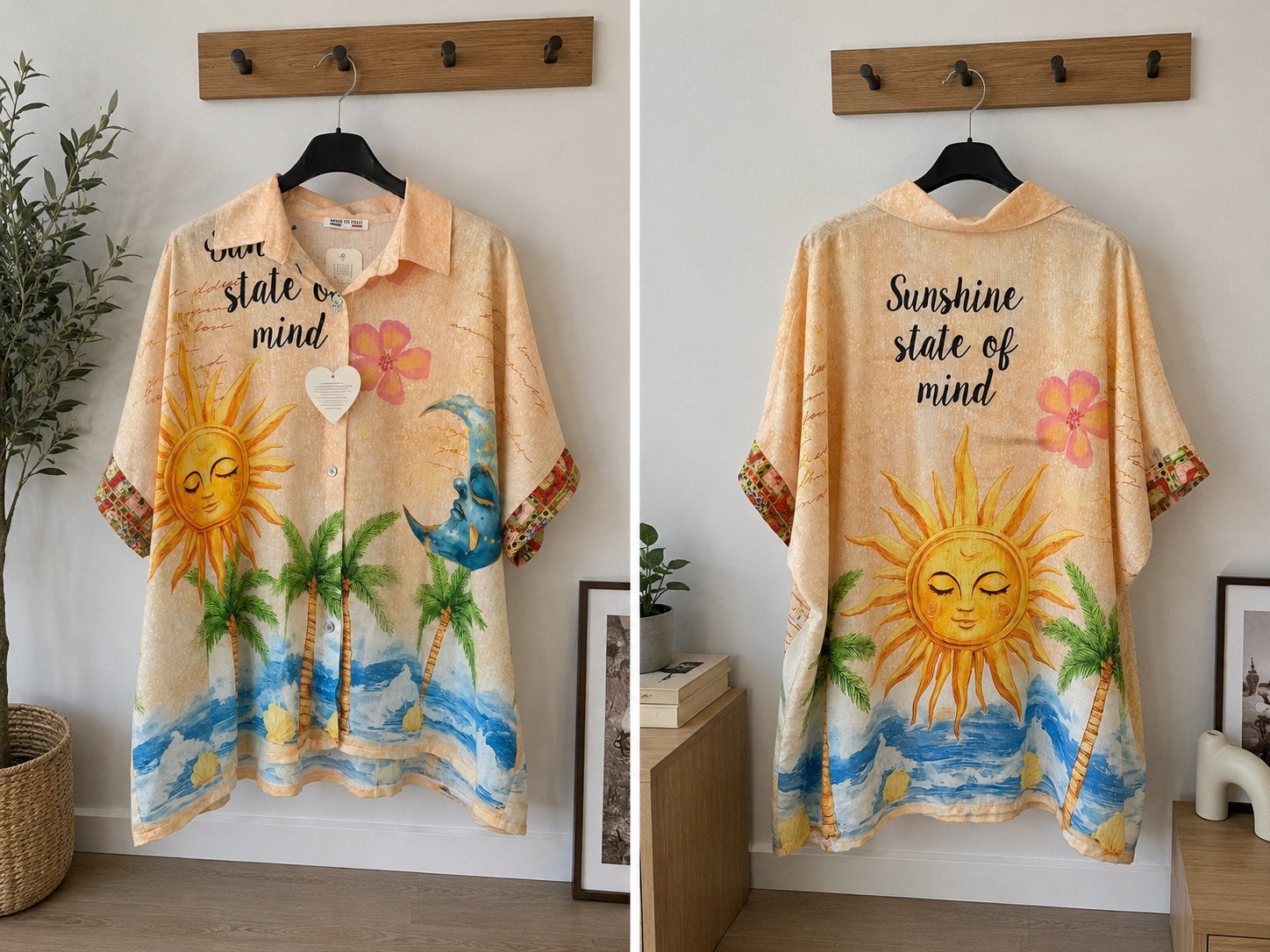 Zomerse blouse met zon, maan en palmbomen print, Kleding | Dames, Maat 38/40 (M), Nieuw, Korte mouw, Meerkleurig