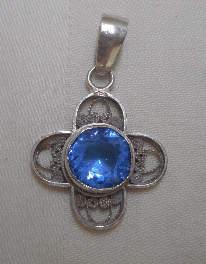 Zilveren antieke hanger met blauwe steen nr.450, Sieraden, Tassen en Uiterlijk, Antieke sieraden, Verzenden, Zilver, Hanger