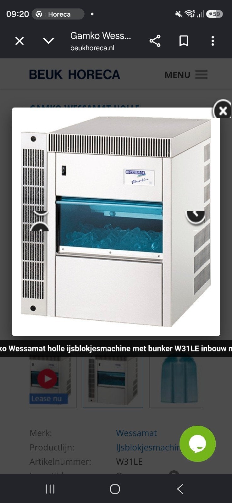 GAMKO WESSAMAT ijsblokjesmachine WE 31 LE, Ophalen