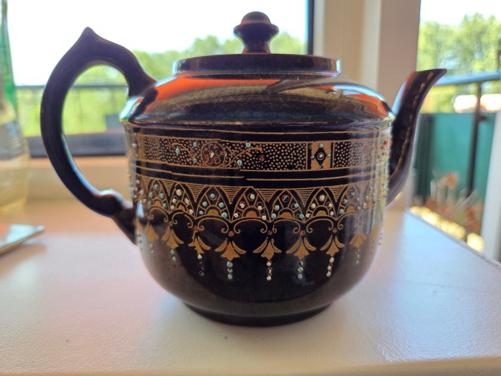 Antieke Engelse Theepot met Gouden en Turquoise Decoratie, Ophalen
