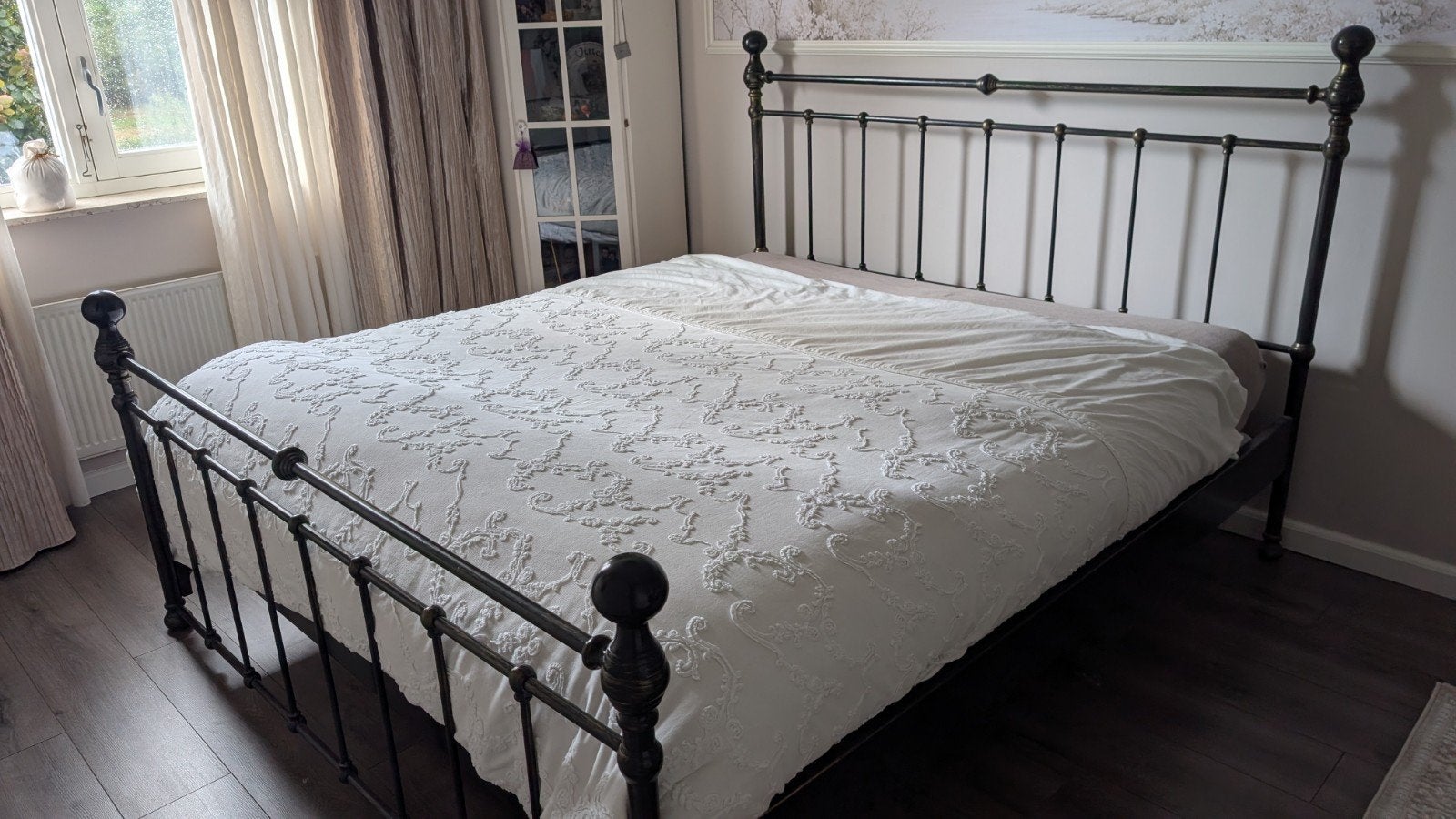 Tweepersoonsbed met metalen frame 180x200- Donker Brons, Ophalen, Gebruikt, Overige kleuren, Tweepersoons