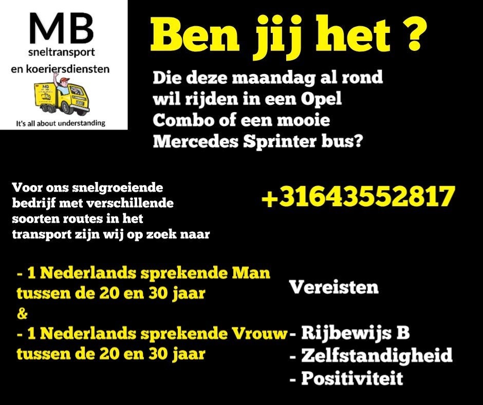 Spoed! Gezocht minimaal 1 man of vrouw voor Maandag a.s., 33 - 40 uur, Overige niveaus, Starter, Tijdelijk contract