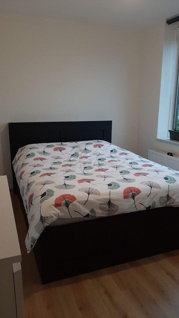 DOUBLE BED 160x200 with headboard, Huis en Inrichting, Slaapkamer | Bedden, Ophalen, Blauw, Tweepersoons, Zo goed als nieuw