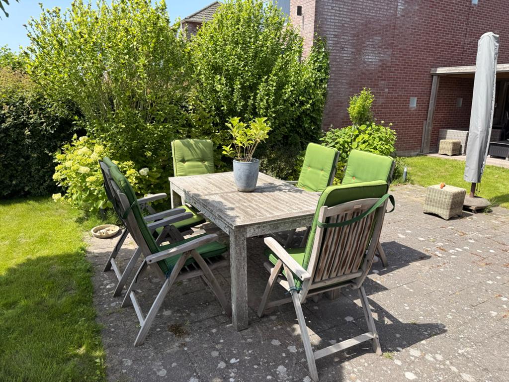 EXOTAN Tuinset hardhout met 6 stoelen en kussens, Tuin en Terras, Tuinsets en Loungesets, Ophalen, Gebruikt, Eettafel, 6 zitplaatsen