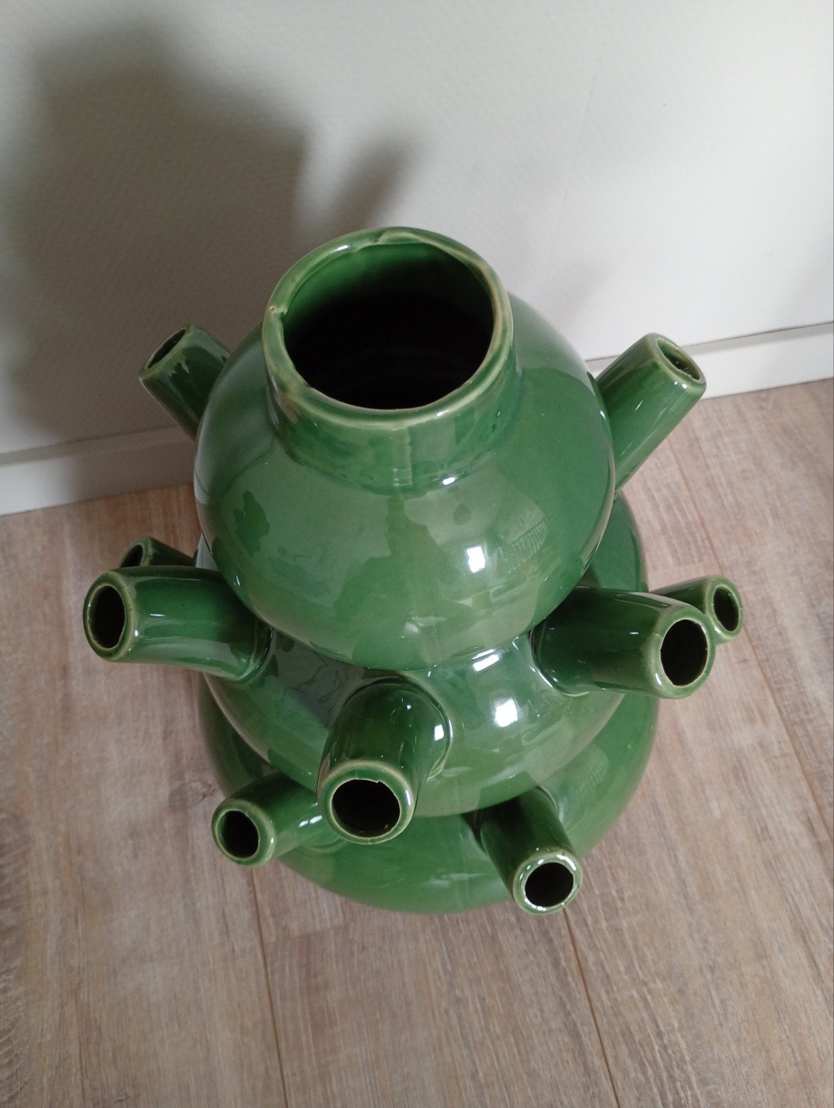 Grote Groene Tulpenvaas - 3-laags Keramiek 43cm hoog, Ophalen of Verzenden
