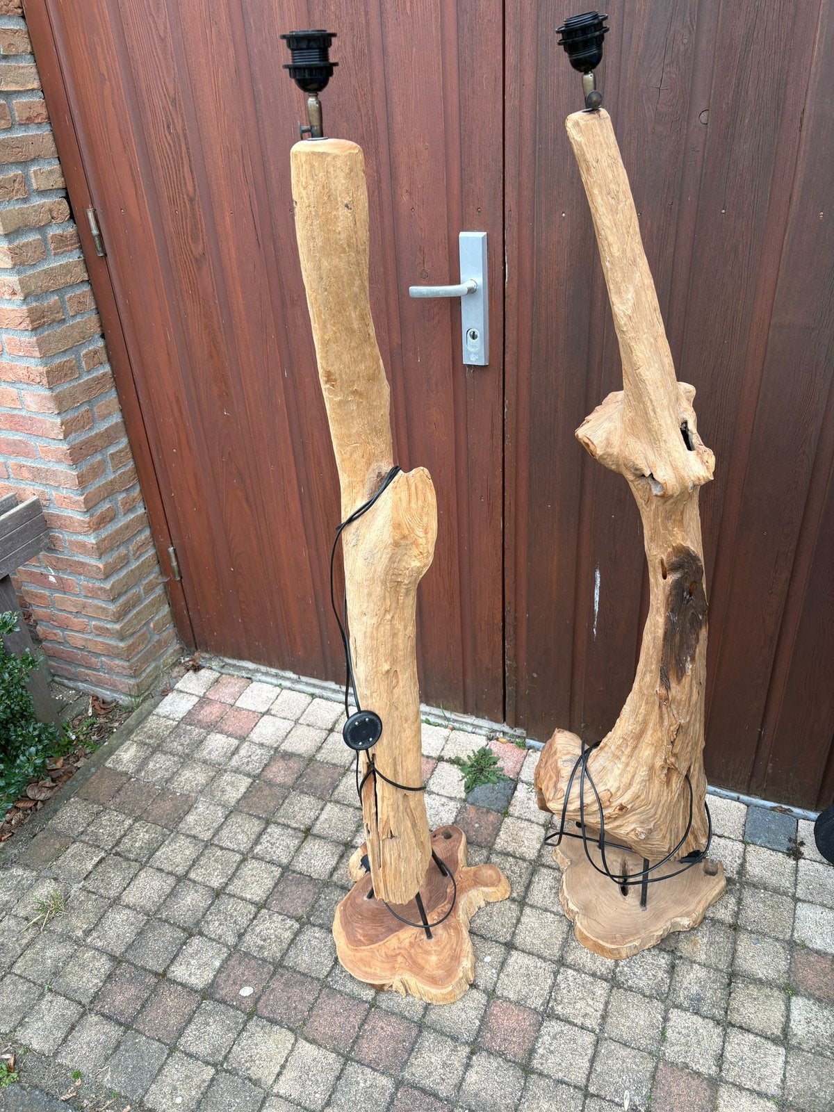 2 unieke staande lampen 153 vm hoog, Ophalen, Zo goed als nieuw, Hout