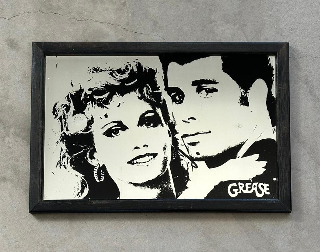 Vintage Grease Danny & Sandy Spiegel Ingelijst, Verzamelen, Gebruikt, Ophalen of Verzenden, X, X