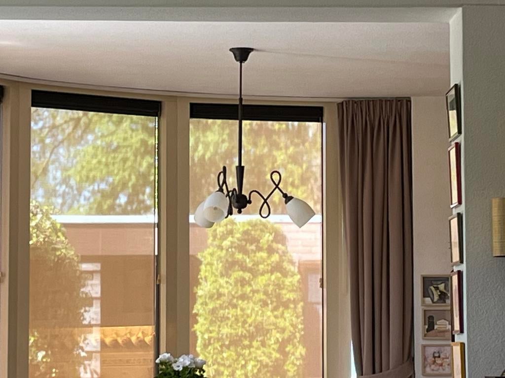 Hanglamp van ijzer en glas, Ophalen of Verzenden, Gebruikt, 50 tot 100 cm, Minder dan 100 cm