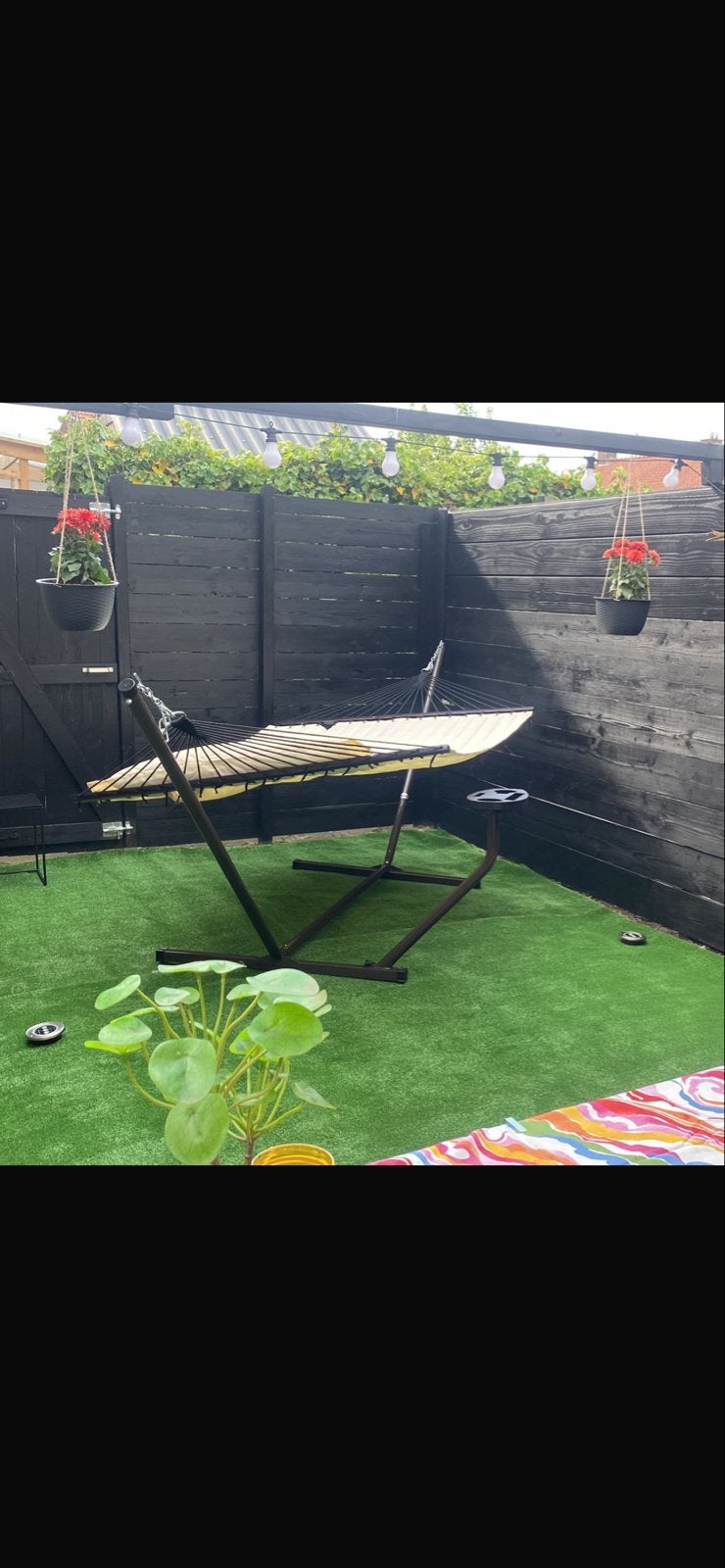 VITA5x Tweepersoons Hangmat met Drankhouder, Tuin en Terras, Ophalen, Meerpersoons, Zo goed als nieuw, Met standaard