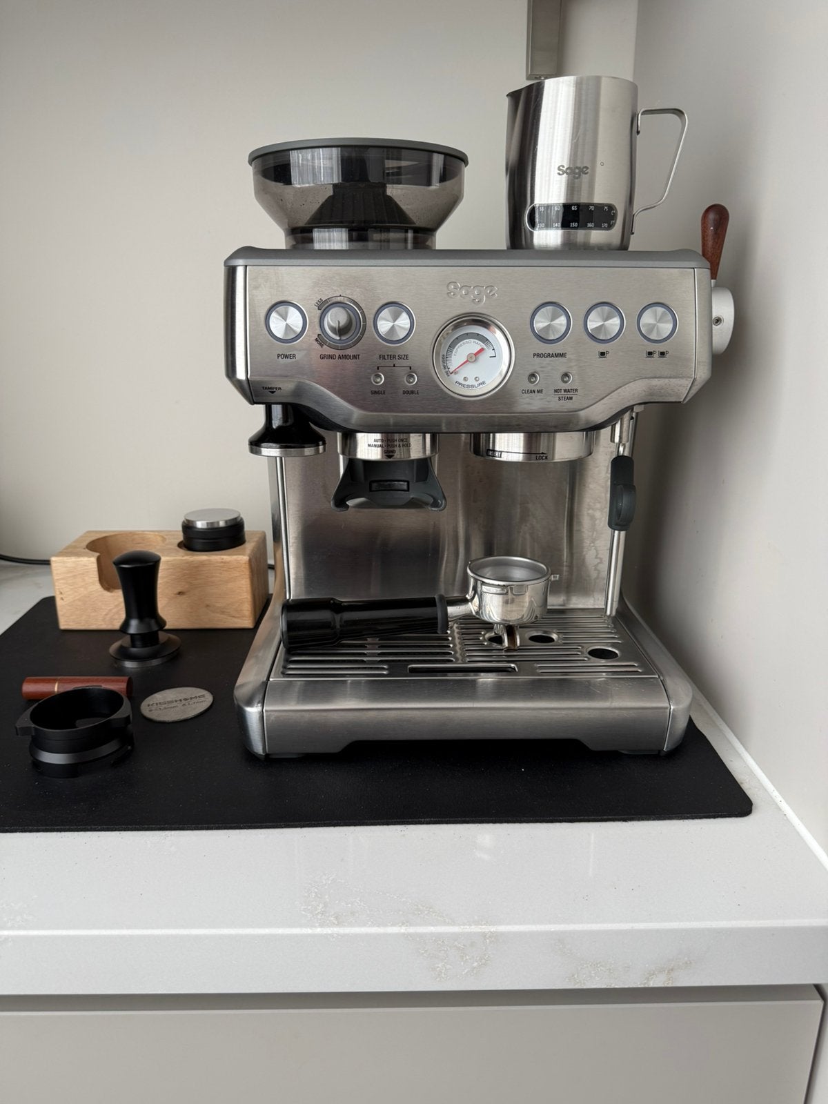 Sage Barista Express inclusief accesoires, Witgoed en Apparatuur, Koffiezetapparaten, Ophalen, Zo goed als nieuw, Espresso apparaat